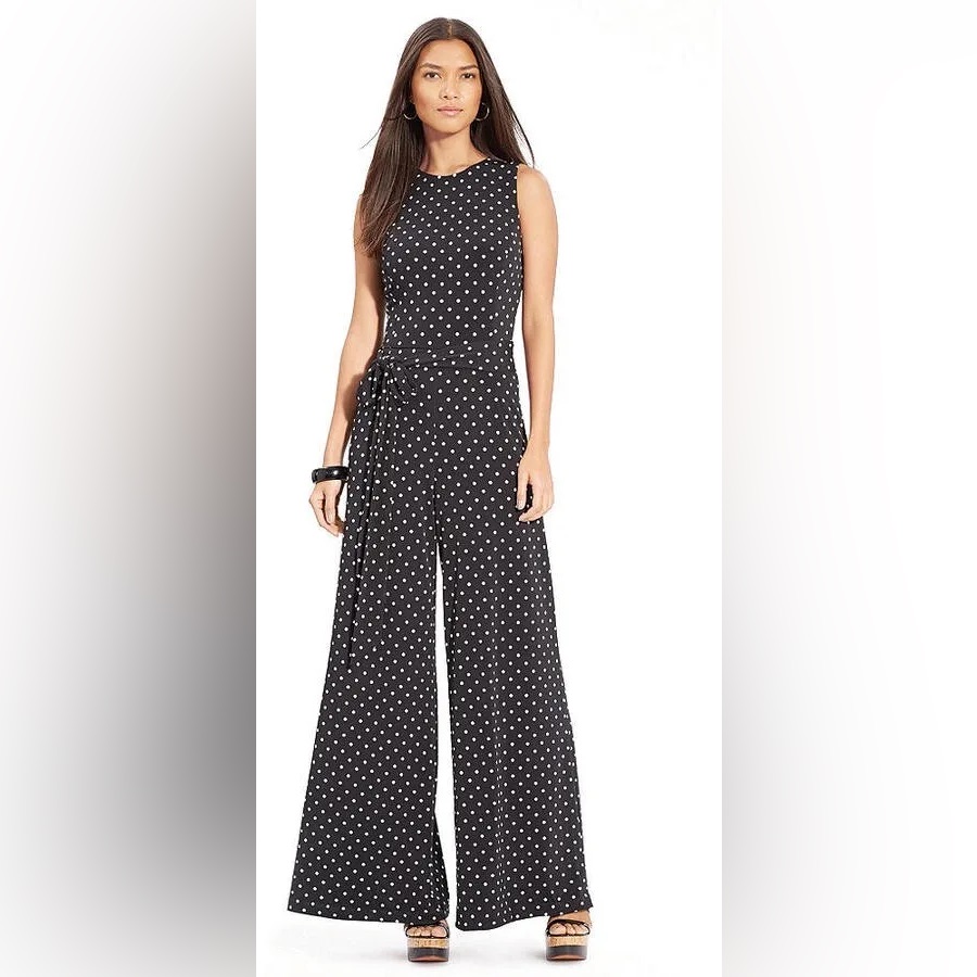 Lauren Ralph Lauren Navy & White Polka-Dot Jumpsuit (Size 4)